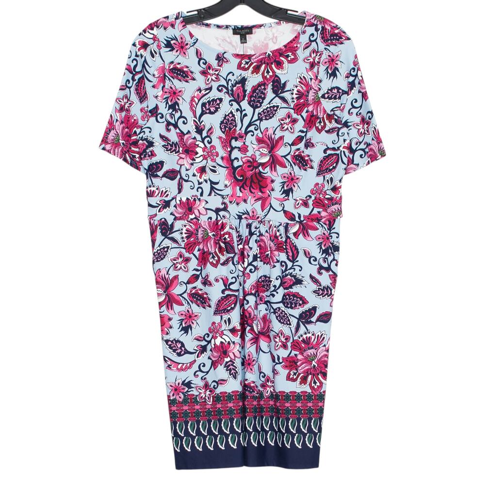 NWT Talbots Dress Floral Stretch Pockets Career Office Work Travel Blue Pink SP